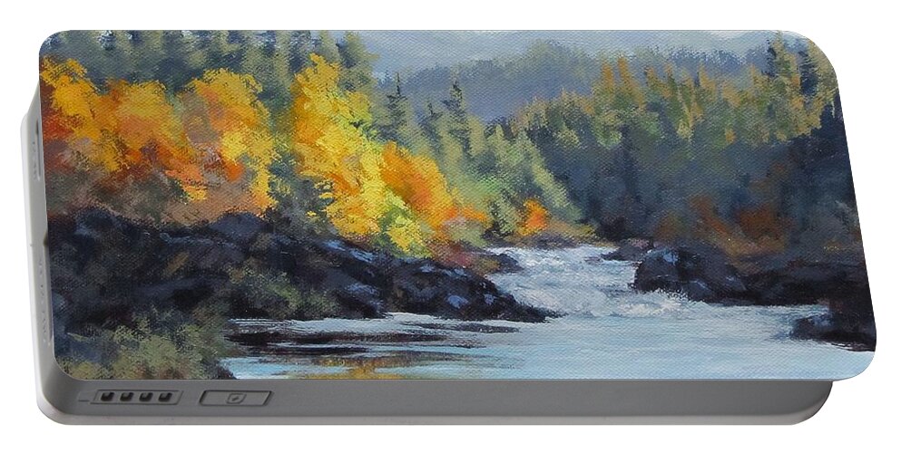 Oregon Portable Battery Charger featuring the painting Autumn Falls by Karen Ilari