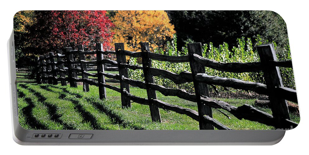 Autumn Portable Battery Charger featuring the photograph Autumn Fence and Shadows by Mike Nellums