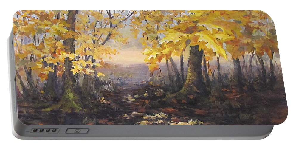 Acrylic Portable Battery Charger featuring the painting Autumn Forest by Karen Ilari