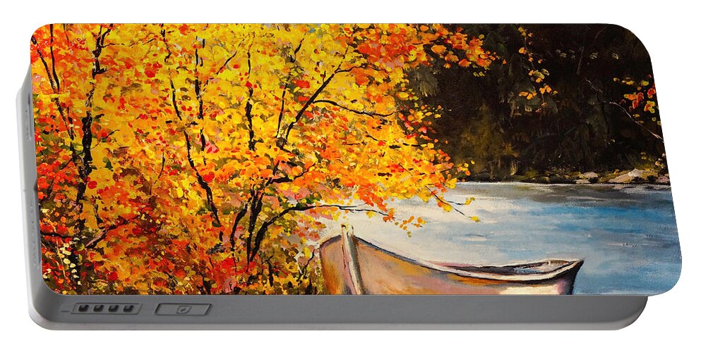 Landscape Portable Battery Charger featuring the painting Autumn Gold by Alan Lakin