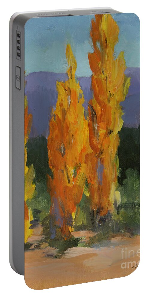 Rocky Mountains Portable Battery Charger featuring the painting Walking the Wash In Sante Fe by Maria Hunt