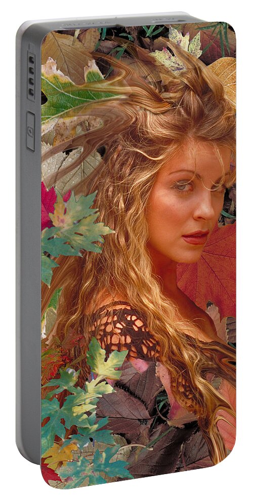 Autumn Portable Battery Charger featuring the digital art Autumn Lady by Lisa Yount