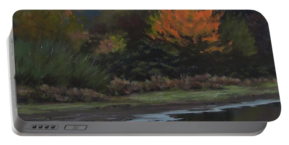 Autumn Portable Battery Charger featuring the painting Autumn Pond by Karen Ilari