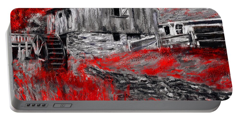 Gray And Red Art Portable Battery Charger featuring the painting Autumn Promise- Red and Gray Art by Lourry Legarde