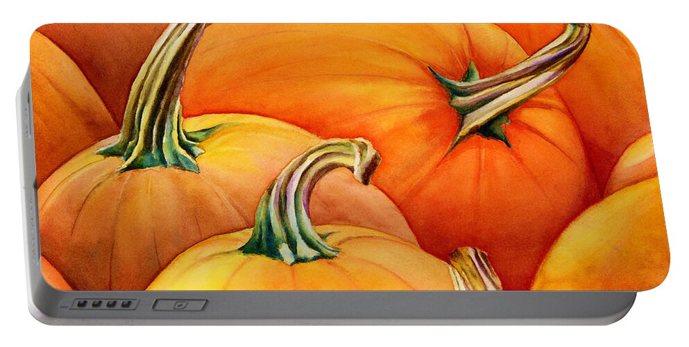 Autumn Pumpkins Portable Battery Charger featuring the painting Autumn Pumpkins by Hailey E Herrera