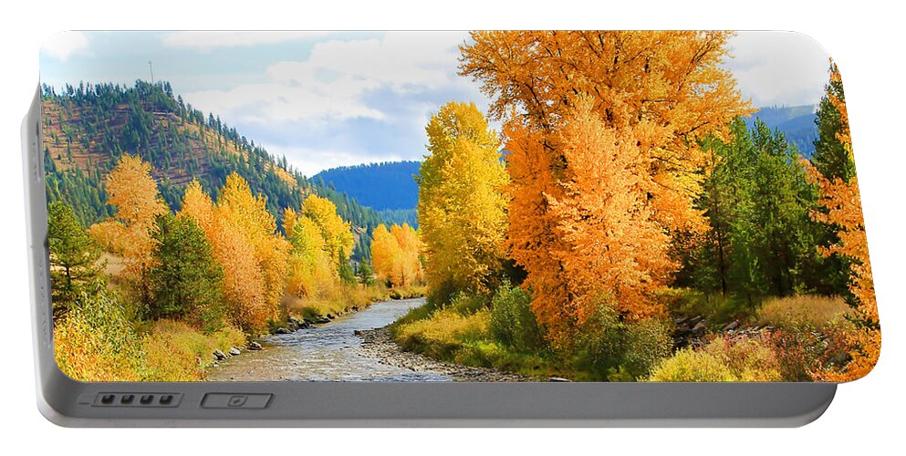 Trees Portable Battery Charger featuring the photograph Autumn River Landscape by Athena Mckinzie