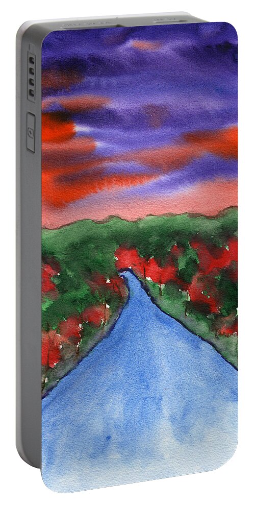 Landscape Watercolor Painting Portable Battery Charger featuring the painting Autumn Road Watercolor By Frank Bright by Frank Bright