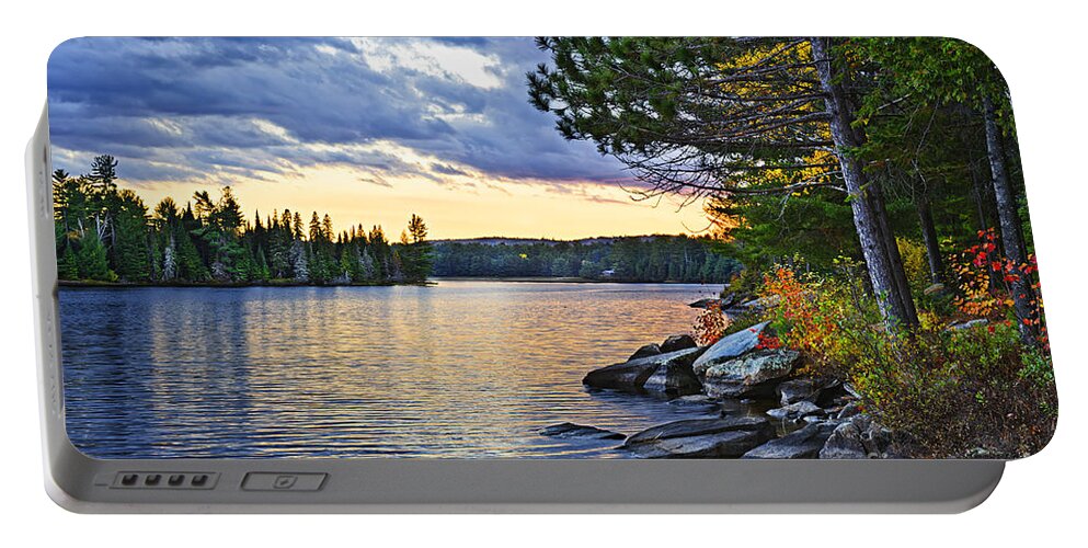 Sunset Portable Battery Charger featuring the photograph Autumn sunset at lake by Elena Elisseeva