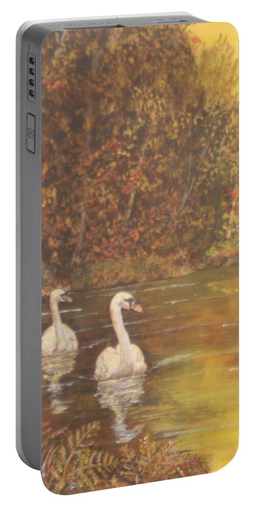 Autumn Portable Battery Charger featuring the painting Autumn swans left by David Capon