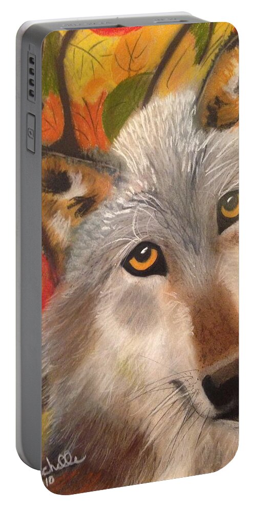 Wolf Portable Battery Charger featuring the painting Autumn Wolf by Renee Michelle Wenker