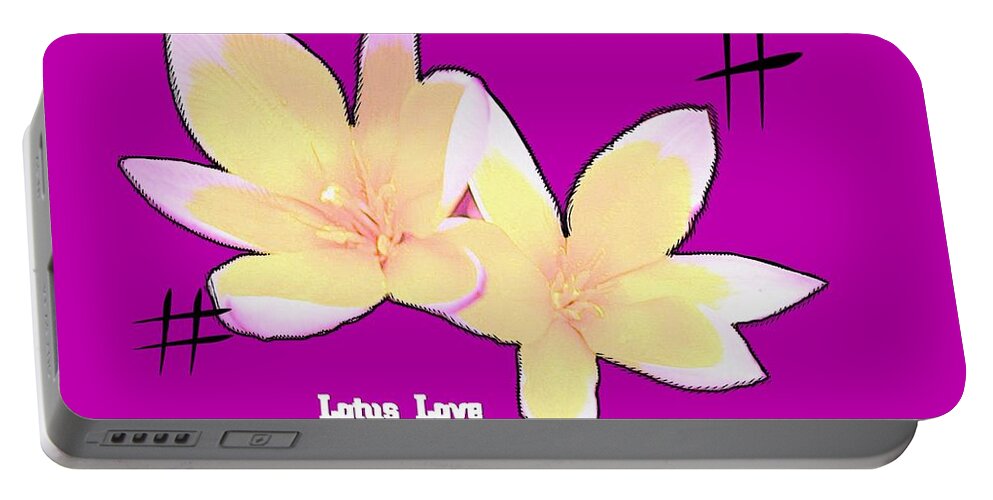 Landscape Portable Battery Charger featuring the mixed media Avant Garde Lotus by Pepita Selles