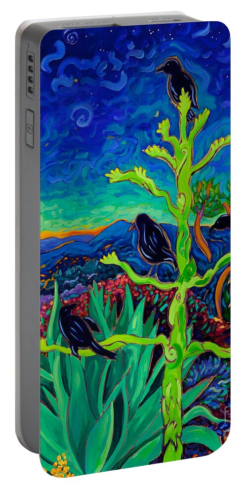 Crows Portable Battery Charger featuring the painting Avian Observatory by Cathy Carey