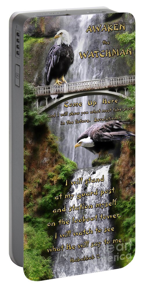 Eagle Portable Battery Charger featuring the photograph Awaken the Watchman by Constance Woods