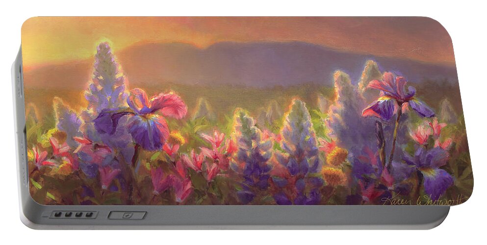 Spring Portable Battery Charger featuring the painting Awakening - Mt Susitna Spring - Sleeping Lady by K Whitworth