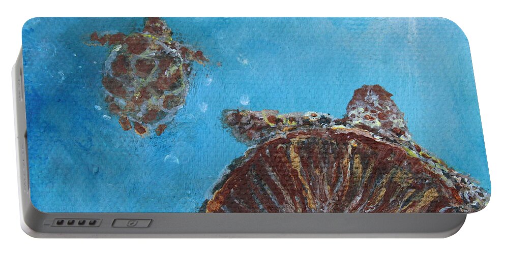 Sea Turtle Portable Battery Charger featuring the painting Awakening to Opportunities by Ashleigh Dyan Bayer