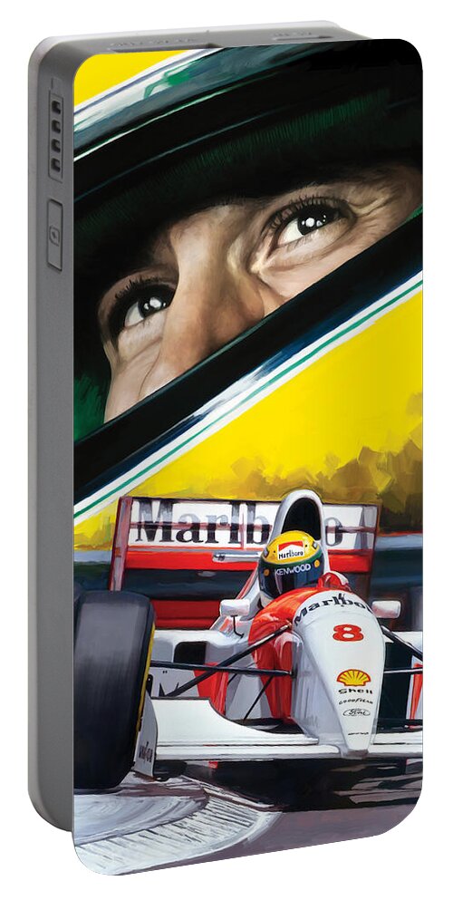Ayrton Senna Portable Battery Charger featuring the painting Ayrton Senna Artwork by Sheraz A