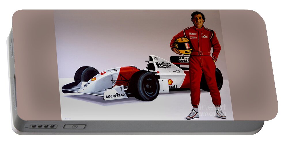 Ayrton Senna Portable Battery Charger featuring the painting Ayrton Senna by Paul Meijering