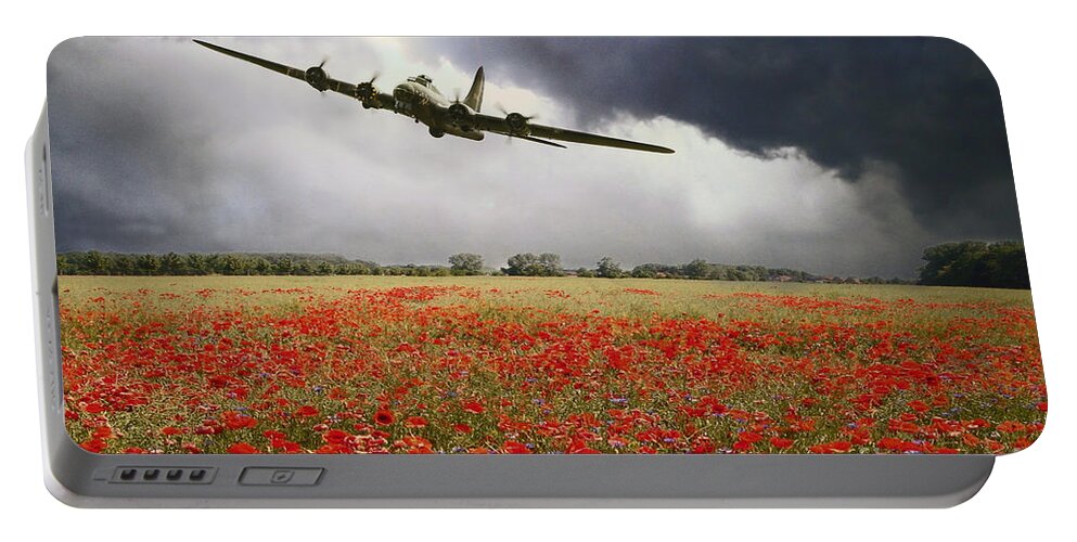 B-17 Flying Fortress Portable Battery Charger featuring the digital art B-17 Poppy Pride by Airpower Art