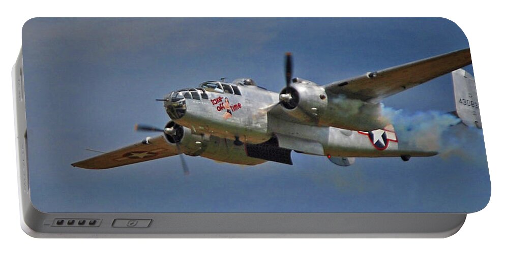 Airplane Portable Battery Charger featuring the photograph B-25 take-Off Time 3748 by Guy Whiteley