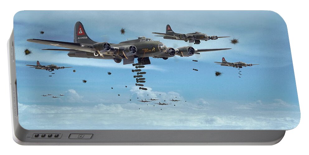 Aircraft Portable Battery Charger featuring the photograph B17 - Mighty 8th Arrives by Pat Speirs