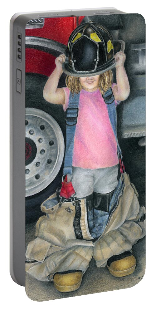 Firefighter Portable Battery Charger featuring the drawing Baby Girl by Jodi Monroe