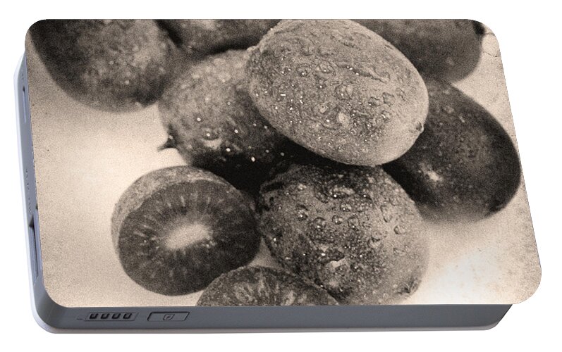 Food Portable Battery Charger featuring the photograph Baby Kiwi Distressed Sepia by Iris Richardson