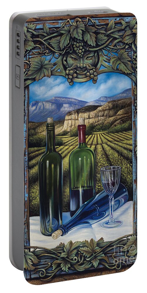 Wine Portable Battery Charger featuring the painting Bacchus Vineyard by Ricardo Chavez-Mendez