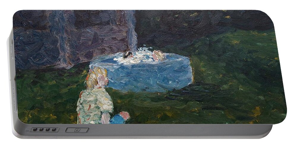 Impressionism Art Portable Battery Charger featuring the painting Backyard Fun by Wayne Cantrell
