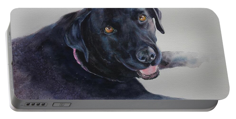 Black Lab Portable Battery Charger featuring the painting Bailey by Ruth Kamenev