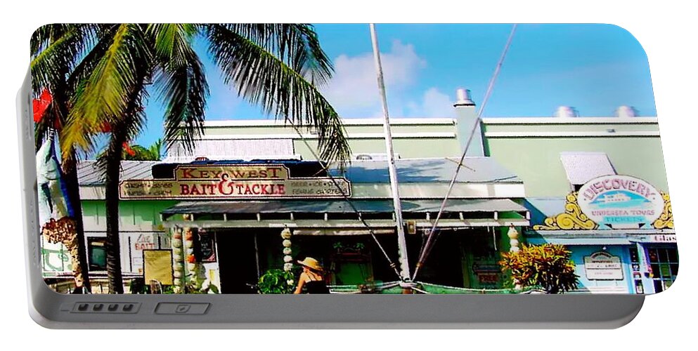 Key West Painting Portable Battery Charger featuring the painting Key West BAIT and TACKLE by Iconic Images Art Gallery David Pucciarelli