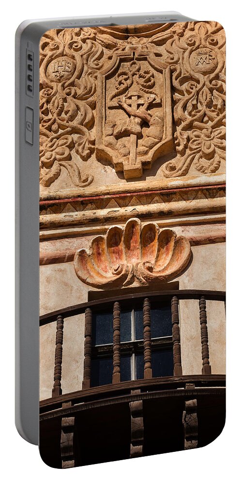 1797 Portable Battery Charger featuring the photograph Balcony and Artwork at San Xavier del Bac by Ed Gleichman