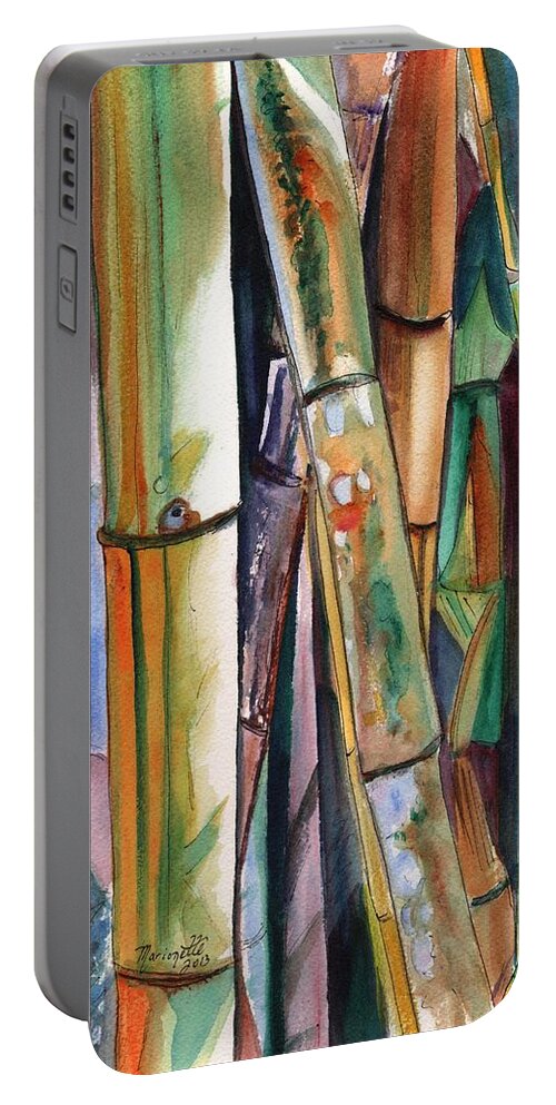 Bamboo Portable Battery Charger featuring the painting Bamboo Garden by Marionette Taboniar