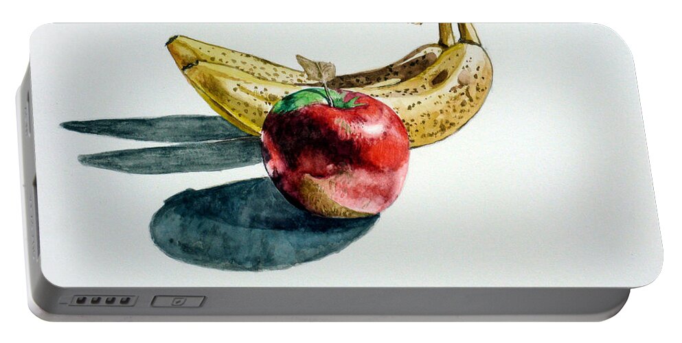 Banana Portable Battery Charger featuring the painting Bananas and an Apple by Christopher Shellhammer