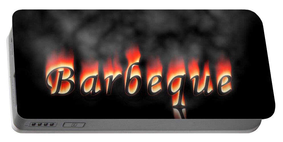Barbeque Portable Battery Charger featuring the digital art Barbeque Text On Fire by Henrik Lehnerer