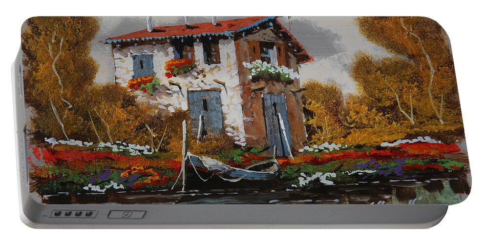 Landscape Portable Battery Charger featuring the painting Barca Al Molo by Guido Borelli