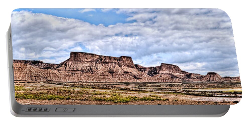Desert Portable Battery Charger featuring the photograph Bardenas desert panorama 1 by Weston Westmoreland