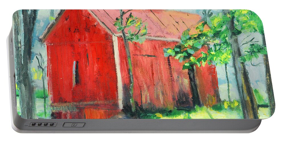 Barn Tree Rock Walpack Inn Portable Battery Charger featuring the painting Barn at Walpack by Michael Daniels