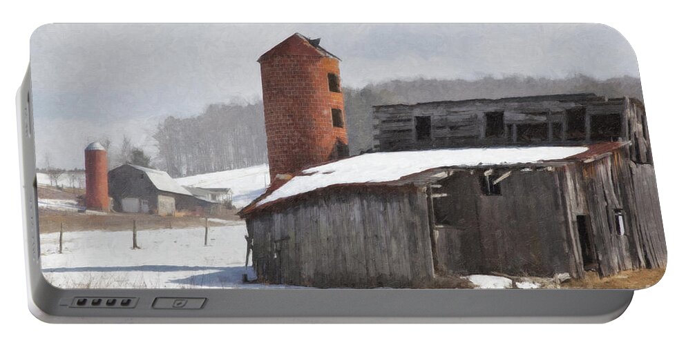 Old Barns Portable Battery Charger featuring the photograph Barns in Winter Oil Painting by Jill Lang