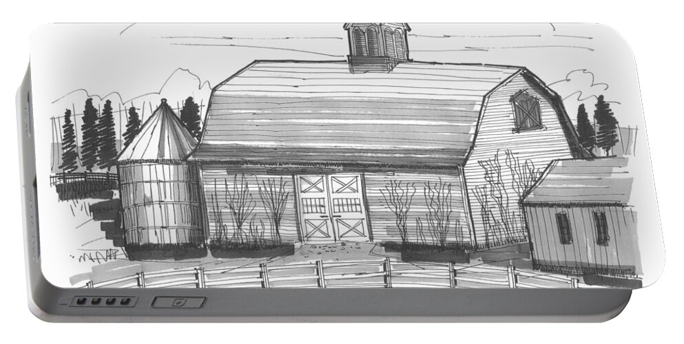 Barn Portable Battery Charger featuring the drawing Barrytown Barn by Richard Wambach