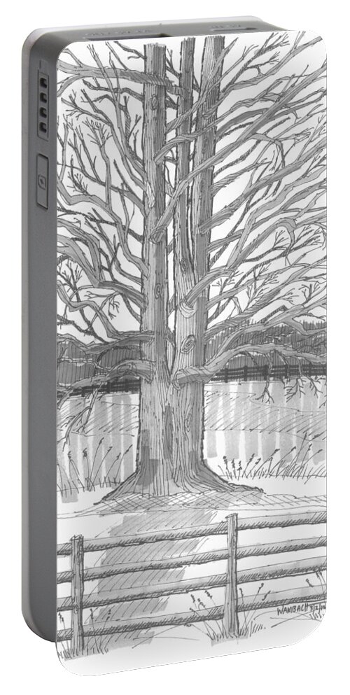 Landscape Portable Battery Charger featuring the drawing Barrytown Tree by Richard Wambach