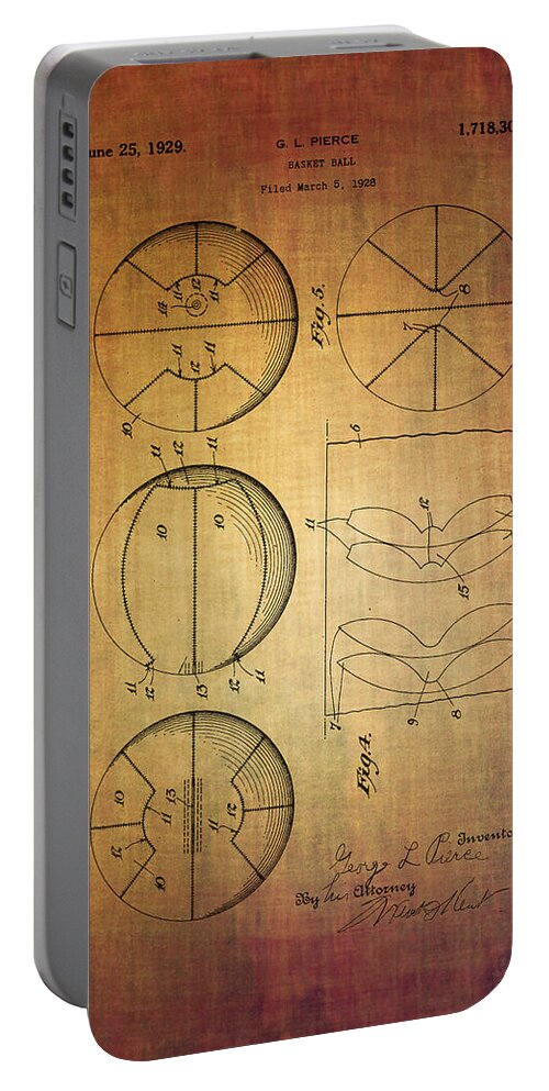 Patent Portable Battery Charger featuring the digital art Basket ball patent from 1929 by Eti Reid