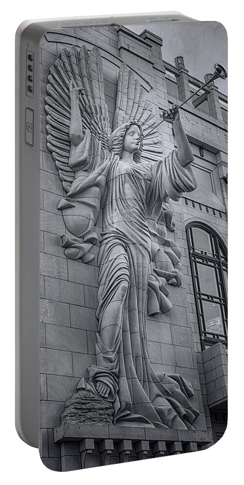 Joan Carroll Portable Battery Charger featuring the photograph Bass Hall Angel BW by Joan Carroll