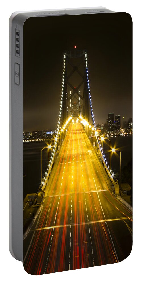 Black Portable Battery Charger featuring the photograph Bay Bridge Traffic by Bryant Coffey