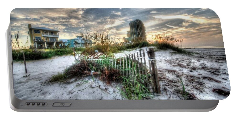 Alabama Portable Battery Charger featuring the digital art Beach and Buildings by Michael Thomas