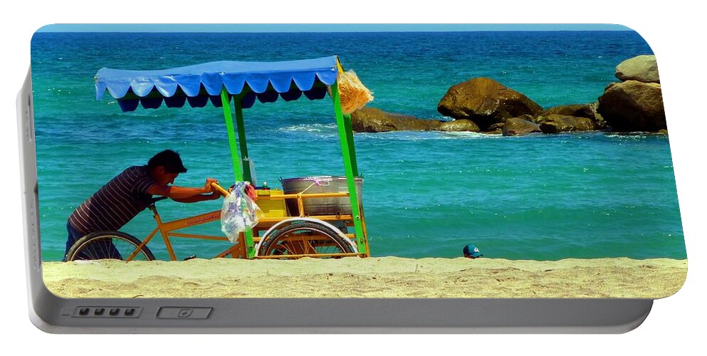 Bicicleta Portable Battery Charger featuring the photograph Beach Entrepreneur in San Jose del Cabo by Barbie Corbett-Newmin