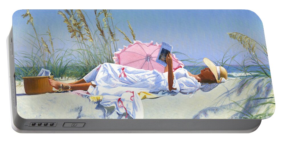 Impressionist Portable Battery Charger featuring the painting Beach Recliner by Candace Lovely