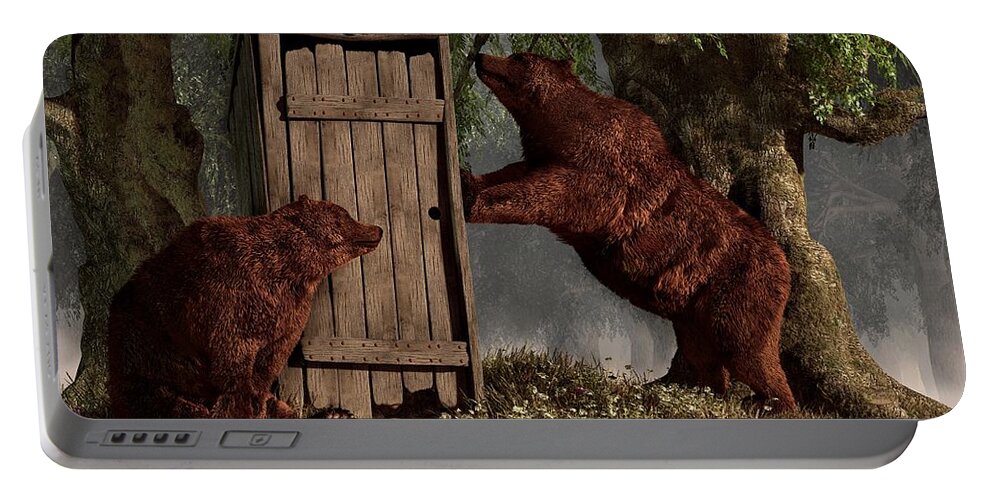 Grizzly Art Portable Battery Charger featuring the digital art Bears Around The Outhouse by Daniel Eskridge