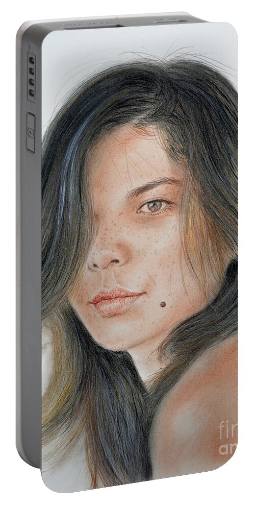 Drawing Portable Battery Charger featuring the drawing Beautiful and Sexy Actress Jeananne Goossen III by Jim Fitzpatrick