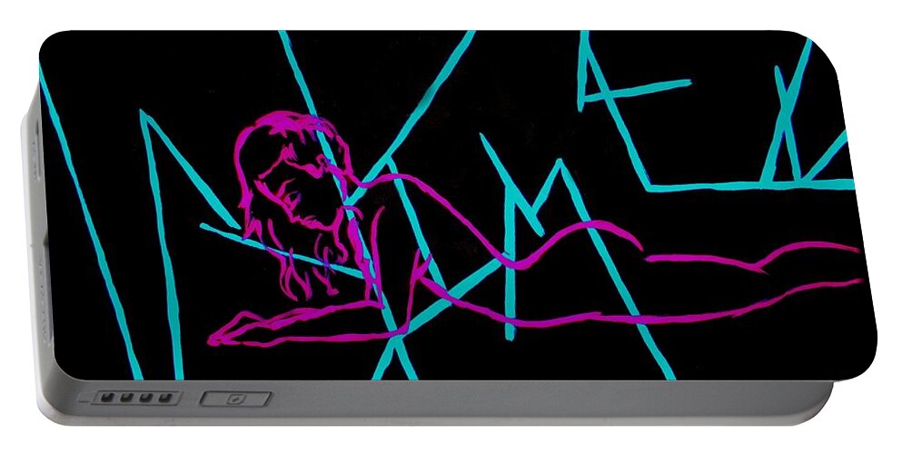Neon Portable Battery Charger featuring the painting Beautiful Lines Woman by Marisela Mungia