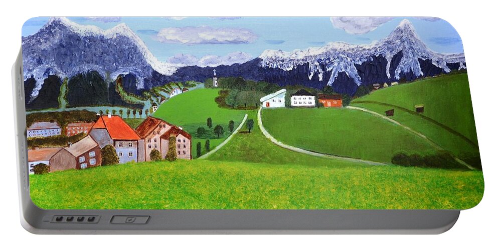 Cloud Portable Battery Charger featuring the painting Beautiful Norway by Magdalena Frohnsdorff